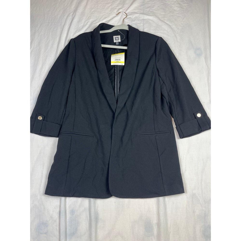 Anne Klein Womens Black Open Front Shawl Collar 3/4 Sleeve Blazer Jacket Size M‎